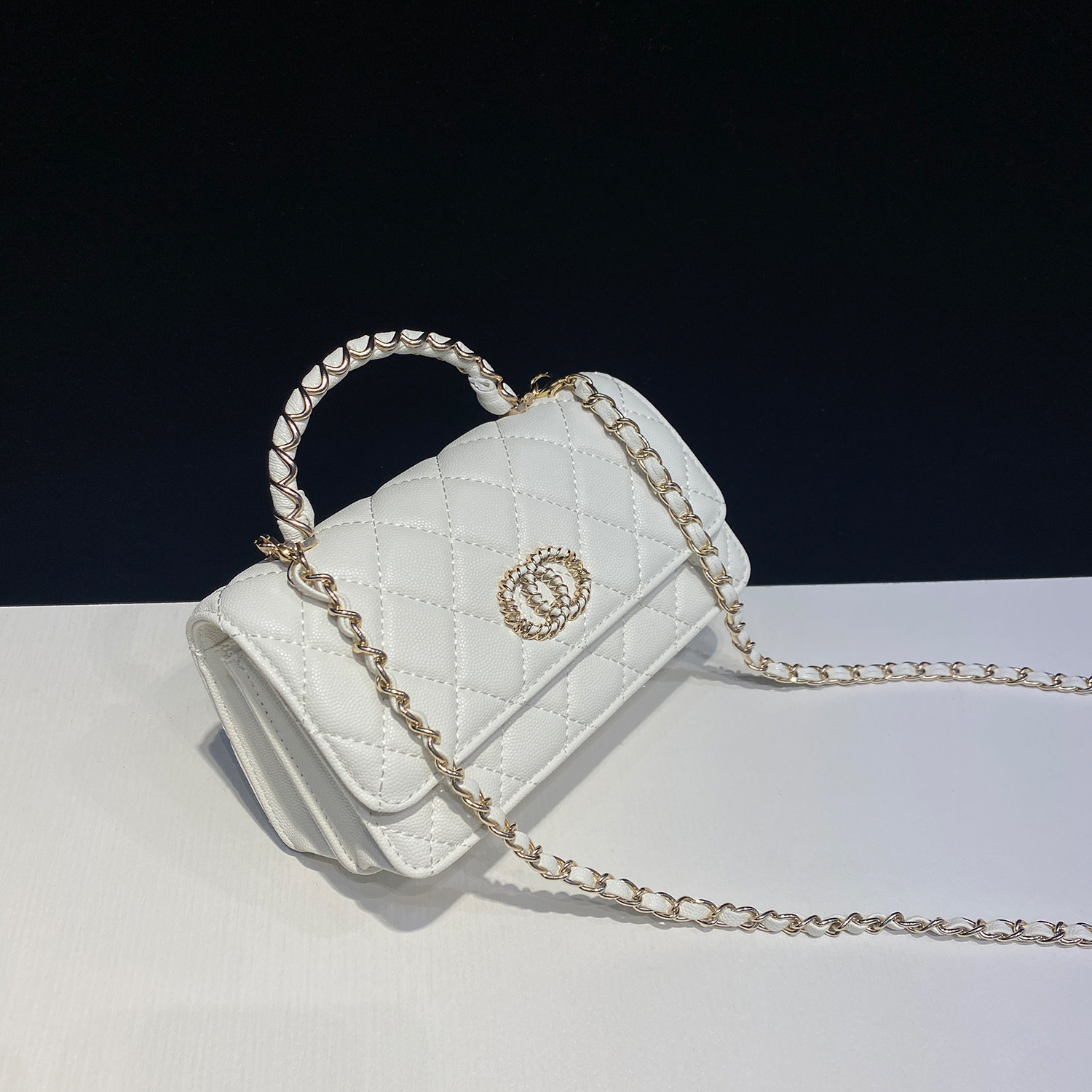 小香风编织手柄包2026巨好看包包链条包女白色风琴包斜挎包高级感