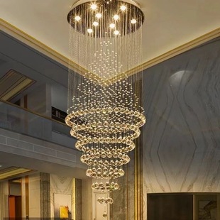 楼梯间长吊灯现代别墅复式 楼中楼客厅水晶大吊灯oft公寓水晶吊灯