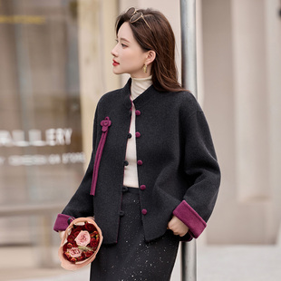 新中式双面羊绒大衣女短款2025秋冬新款宽松高级感减龄羊毛呢外套