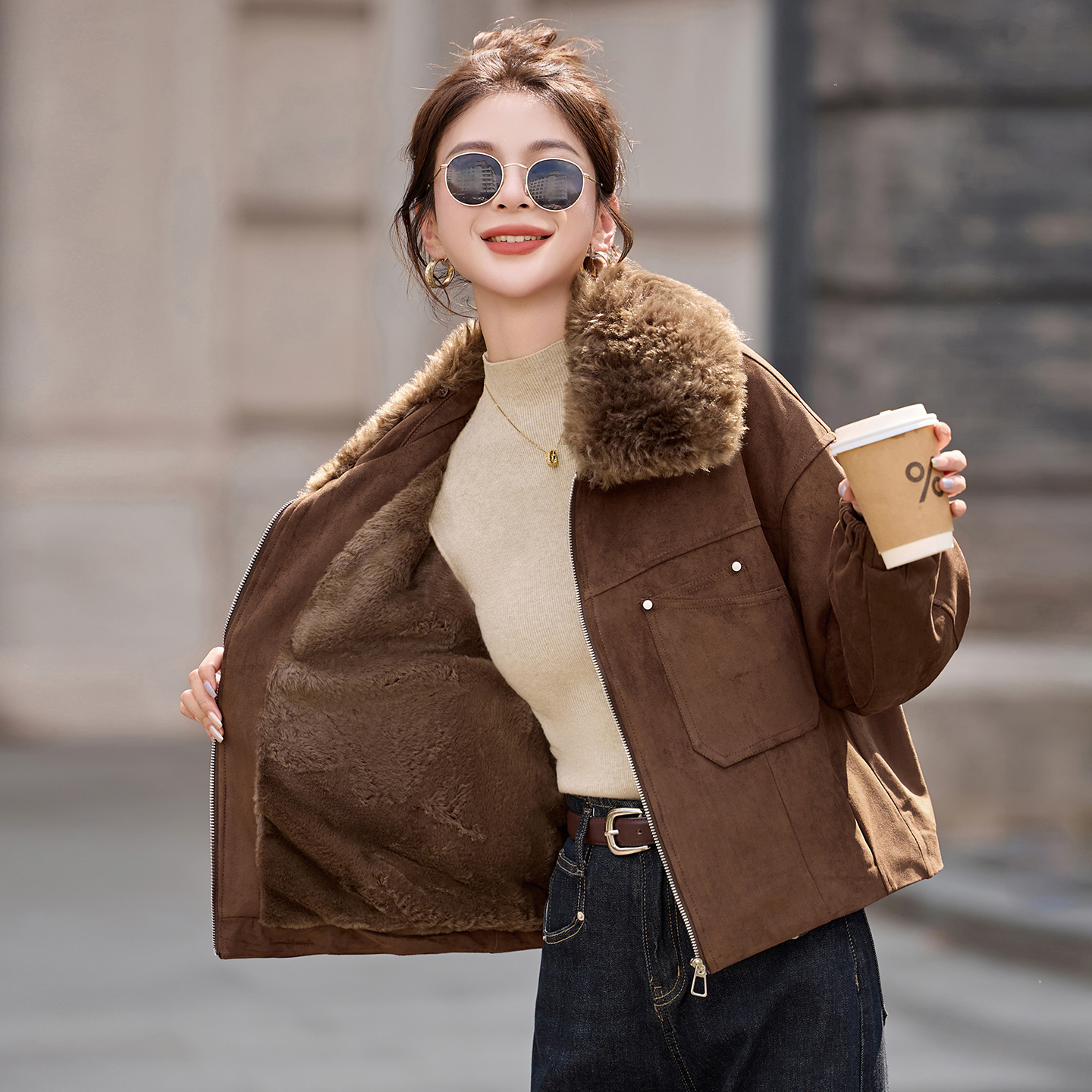 小个子百搭复古大毛领棉服