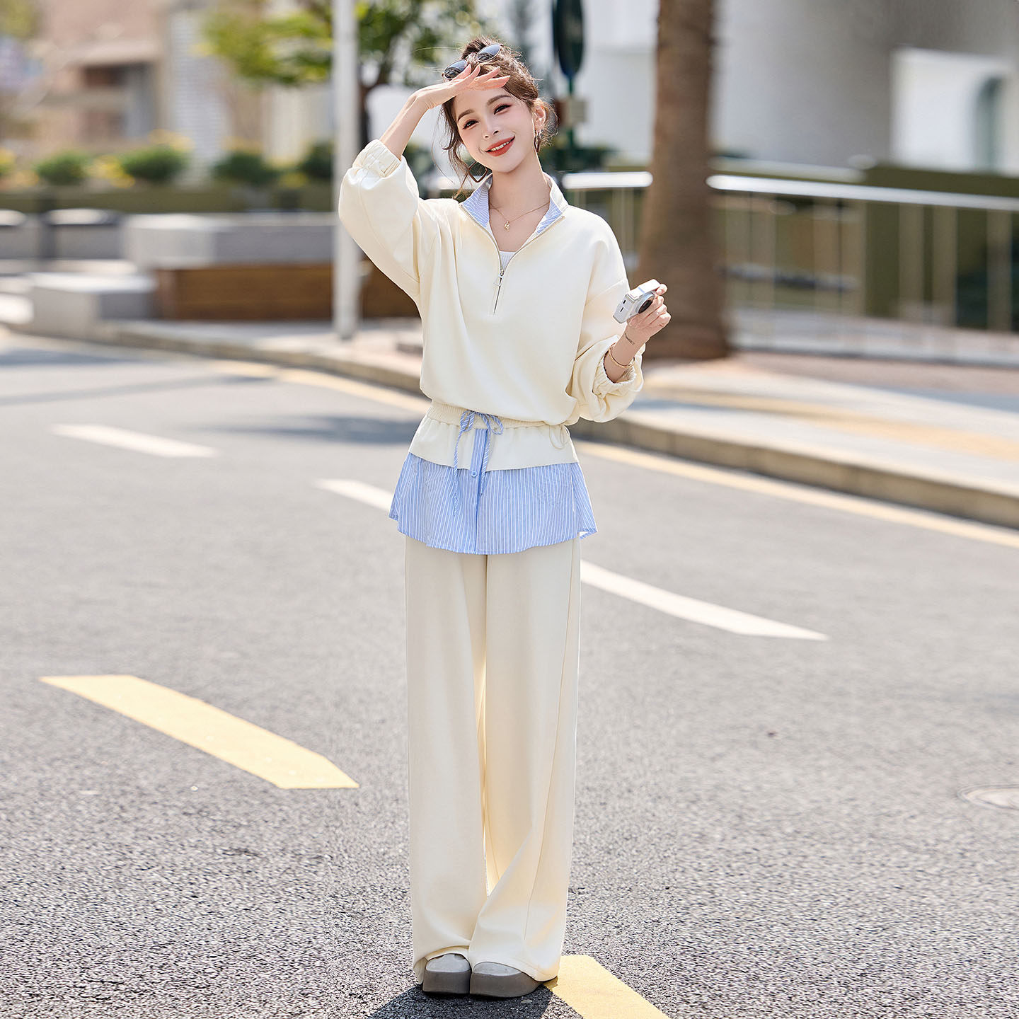 韩系运动风卫衣套装女2026春季新款减龄休闲穿搭撞色阔腿裤两件套