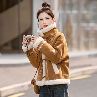 羊羔毛短外套女2025冬季新款加绒加厚百搭保暖小个子皮毛一体棉衣