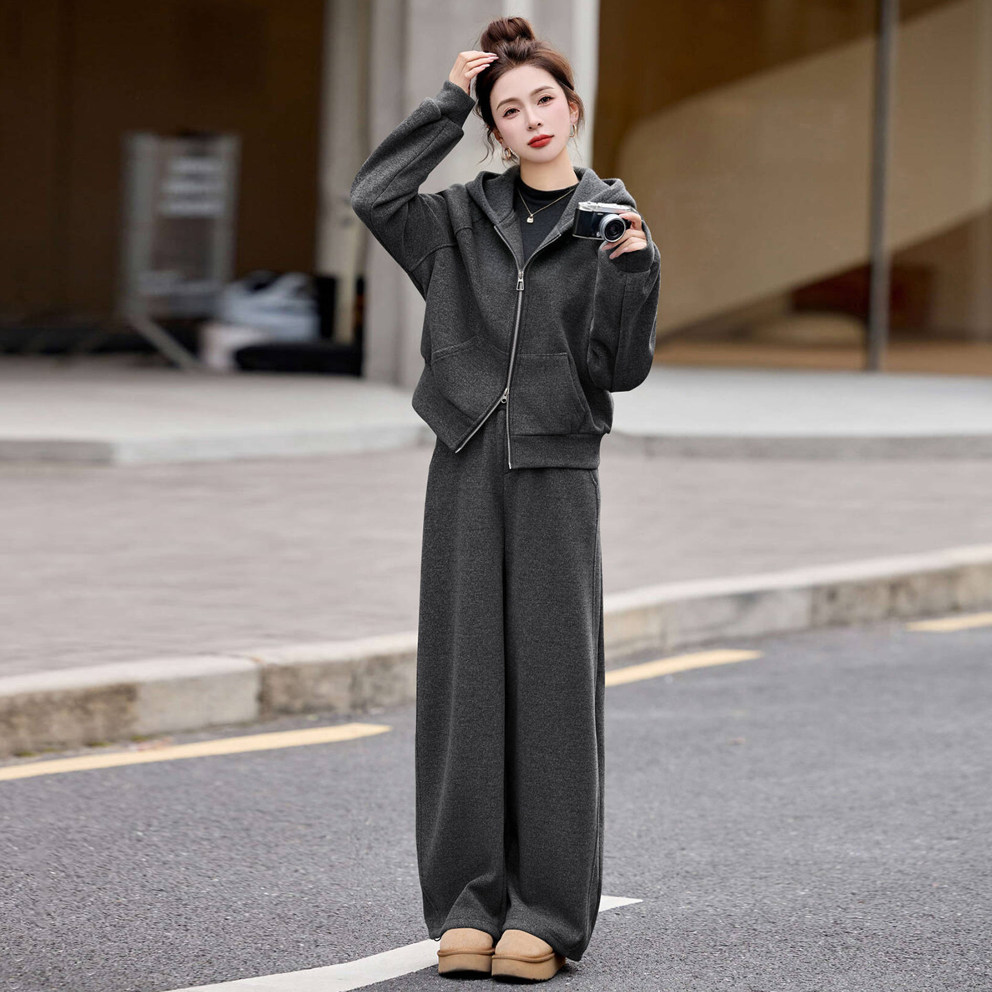 慵懒风连帽卫衣套装女2026秋季