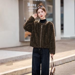 皮毛一体羊羔毛外套女短款 宽松显瘦百搭加厚环保皮草上衣 2025冬季