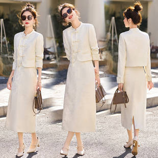 新中式国风气质半身裙套装女2026春秋新款高端盘扣长袖上衣两件套