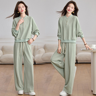 休闲运动时尚套装女2026年春秋新款宽松显瘦长袖卫衣阔腿裤两件套