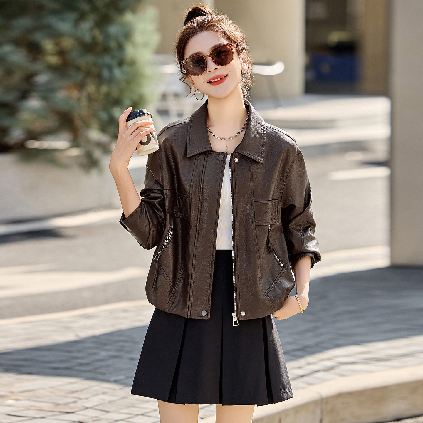 休闲复古皮夹克女短款2026春秋新款宽松显瘦百搭小个子PU皮衣外套,女装/女士精品,皮衣,淘宝优惠券,粉丝福利购,淘宝优惠卷