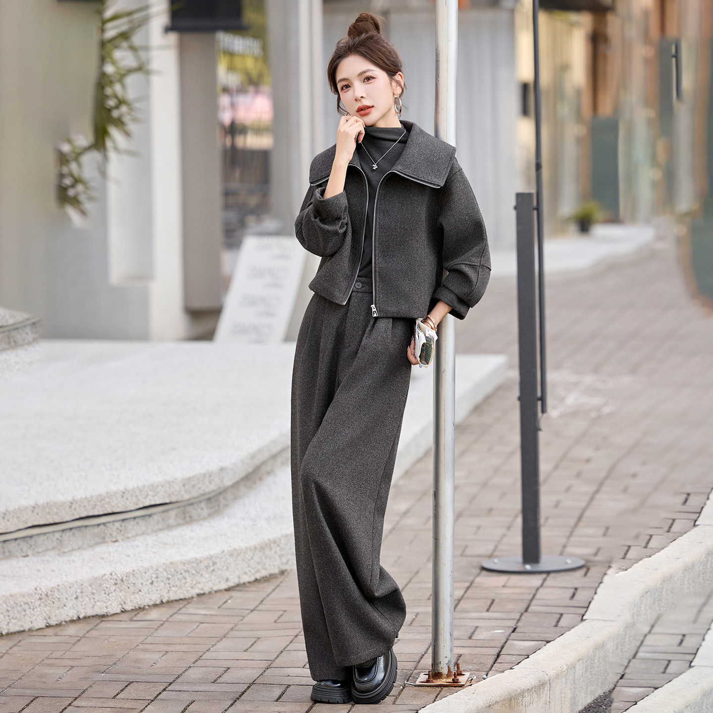 慵懒风毛呢套装女2026年秋冬新款