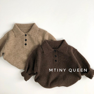 儿童毛衣男童女童秋冬韩版 翻领外套潮中小童宝宝毛线衣 洋气针织衫