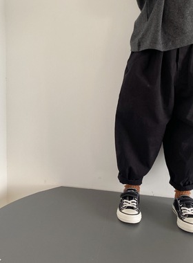 儿童裤子男童女童2025秋季新款萝卜裤小童宝宝黑色休闲哈伦裤韩版