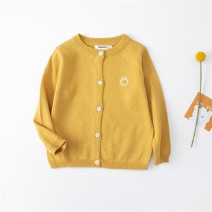 宝宝黄色纯棉针织开衫儿童春季薄款毛线衣男童女童纯棉软糯毛线衣