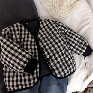 韩国棉服儿童格子棉衣男童女童加绒夹棉加厚棉袄宝宝冬款 保暖外套
