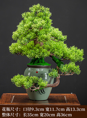 新中式仿真迎客松盆景植物招财禅意摆件客厅玄关小盆栽桌面装饰品