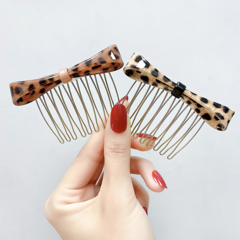 韩国进口正品grain de beaute豹纹蝴蝶结倒插发卡发梳插梳刘海梳