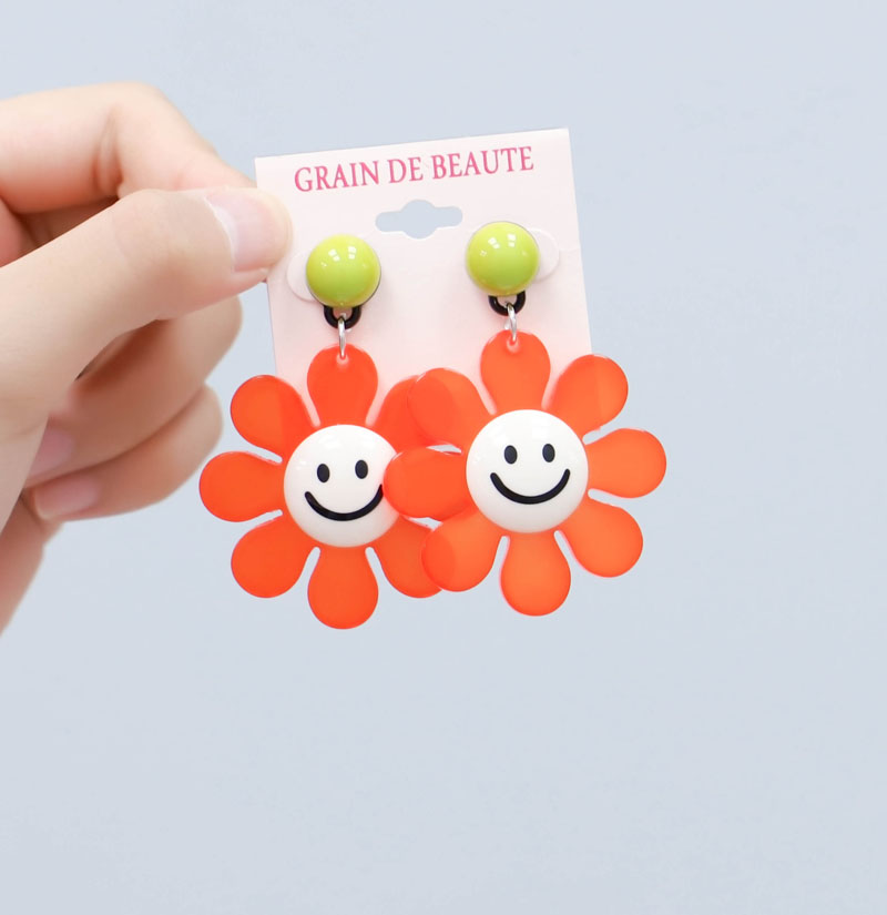 韩国进口正品GRAIN de BEAUTE可爱甜美糖果色笑脸太阳花耳钉耳饰