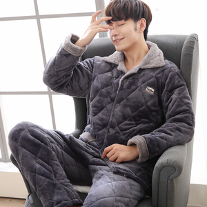 男士睡衣秋冬款珊瑚绒睡衣男冬季加厚加绒男款帅气青年纯棉可外穿