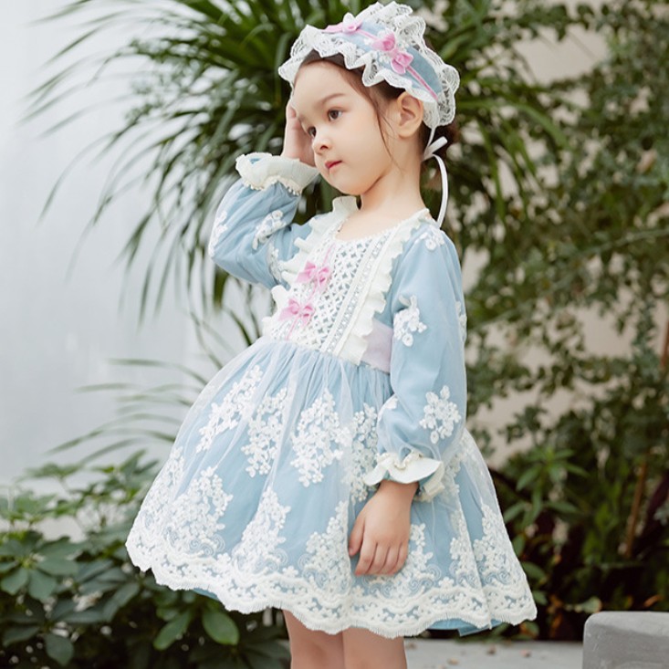 2021秋冬lolita圣诞节新年连衣裙蕾丝女童公主裙西班牙风刺绣童裙