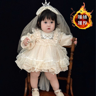 2026女童百天周岁礼服蓬蓬裙洛丽塔英伦复古风生日周岁礼服连衣裙