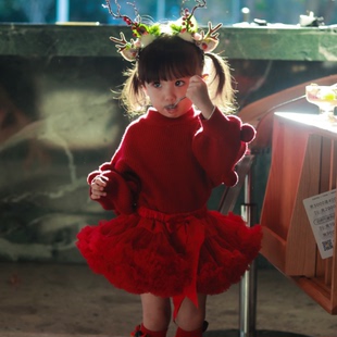 2025秋冬女童tutu半身裙宝宝圣诞新年装 蓬蓬裙公主裙 洋气毛衣套装