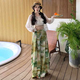 波西米亚穿搭套装女夏海边度假长裤沙滩裙裤三亚云南垂感宽松花裤