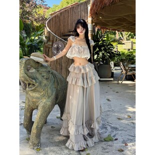 泰国巴厘岛旅行穿搭裙子甜妹套装半身长裙a字裙两件套绝美海岛裙