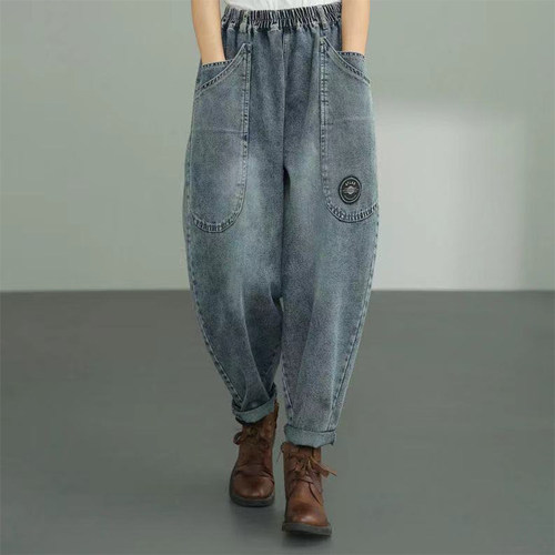 大口袋牛仔裤女春秋哈伦裤