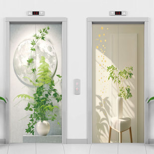 小清新ins绿植温馨电梯门贴纸定制高级感自粘房门遮丑装饰壁画