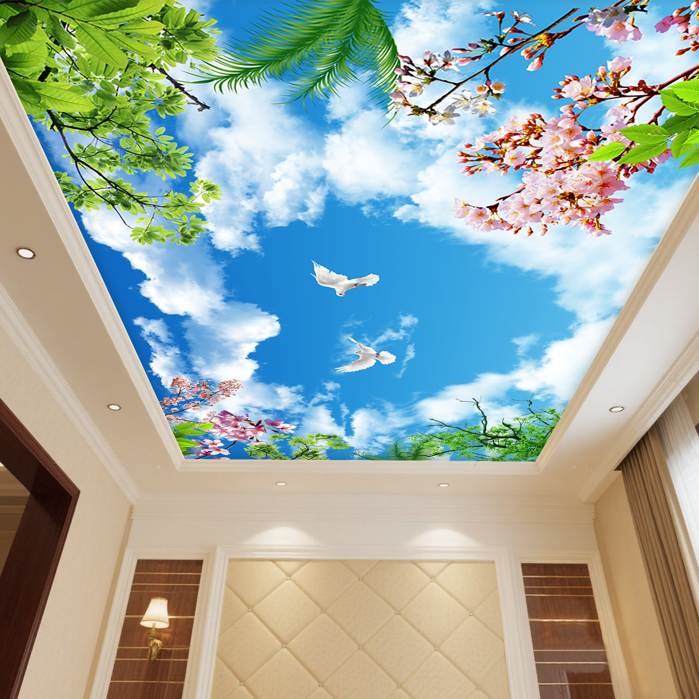 房间顶部吊顶蓝天白云自粘墙贴画室内天花板创意自粘遮丑装饰画图片