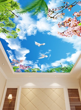 房间顶部吊顶蓝天白云自粘墙贴画室内天花板创意自粘遮丑装饰画