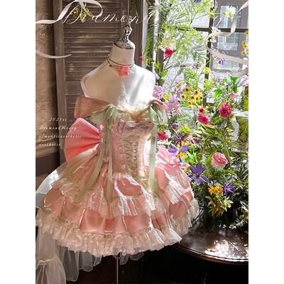 全款【郁金香恋曲】春日花浪漫氛围感纯欲风一字肩连衣裙仙女裙