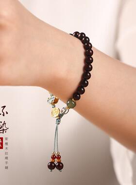 原创小叶紫檀木DIY手工编织6mm念珠单圈手串竹节可调节绳结手链