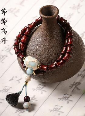 小叶紫檀竹节双圈手串佛珠男士复古中国风寿山石小莲蓬礼物手链女