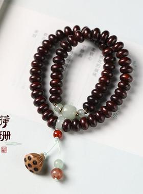 原创国潮文艺素雅小叶紫檀算盘珠双圈莲蓬手链森系女佛珠秀气手串