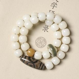 中国风白玉菩提根老型珠双圈手链复古文玩九眼天珠玛瑙藏式手串女