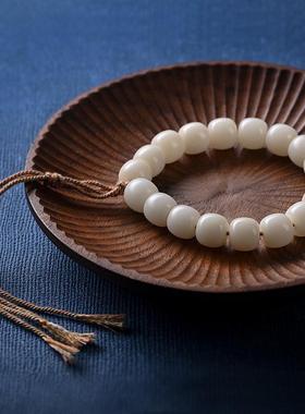原生态白玉菩提根老型珠桶珠手串手持男女手链文玩佛珠单圈款原籽