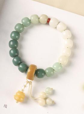 国潮原创小清新风化菩提绿渐变萌猫绕指柔五福临门盘玩老型珠手串