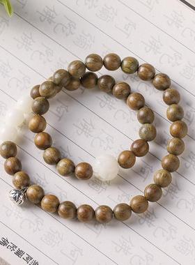 绿檀木DIY创意森系复古藏银小莲蓬工艺编织女民族风檀木情侣手串