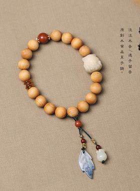 原创手作原创檀木念珠DIY小叶子穗子森系仙气女手链菩提九尾狐链