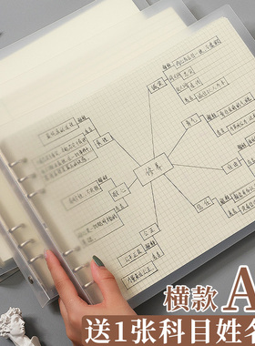 A4活页本思维导图笔记本子透明可拆卸线圈本简约ins风加厚网格本康奈尔横向记事本大学生考研日记本6孔空白本