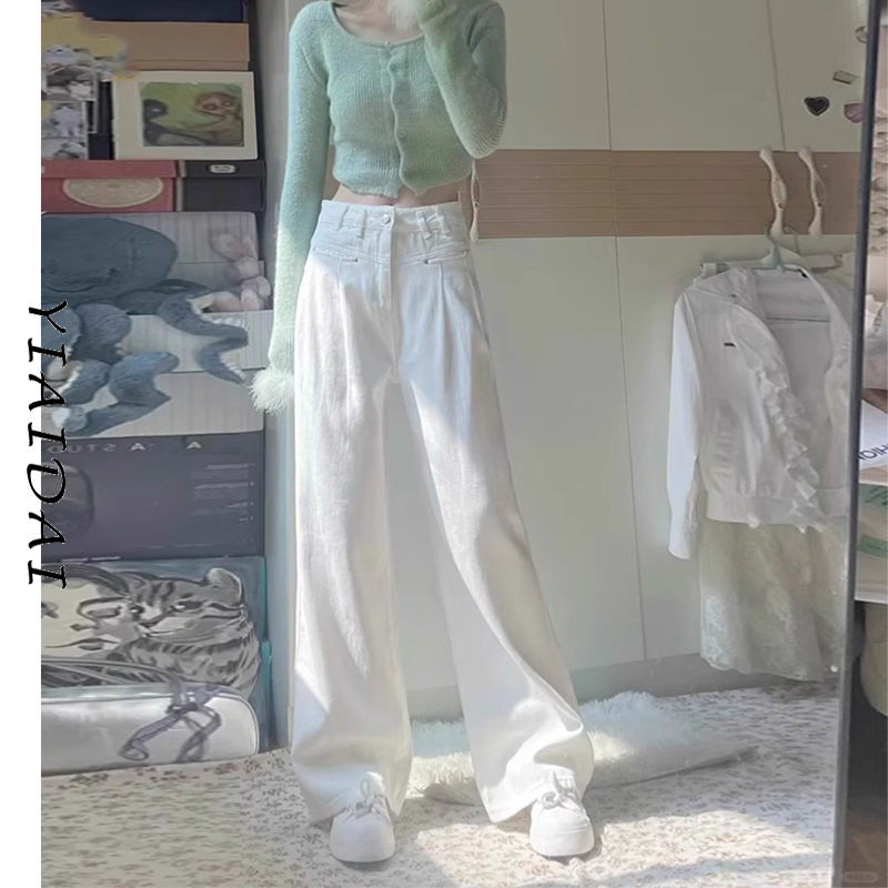 白色阔腿牛仔裤女夏薄款2025新款高腰宽松美式九分天丝三防直筒裤