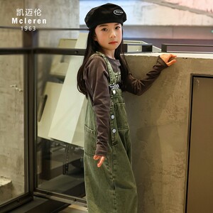 女童牛仔背带裤春秋季个性韩版中童大童儿童秋装裤子阔腿束口长裤