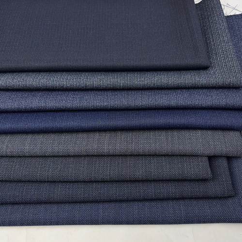 秋冬色织暗纹提花西装面料TR条纹格纹仿牛仔西服西裤娃娃马甲布料