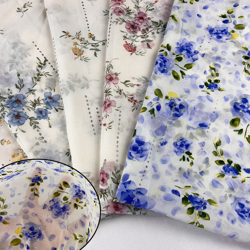 春夏珍珠雪纺田园碎花印花面料连衣裙子衬衫时装手工DIY布头拼布