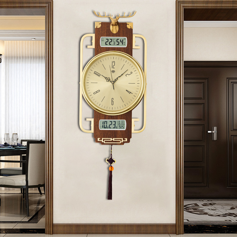 新中式创意钟表挂钟客厅带日历温度家用时尚时钟挂墙简约现代挂表