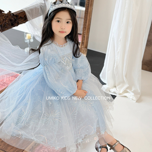 艾莎公主裙女童冰雪奇缘爱莎连衣裙儿童高级感轻奢生日elsa礼服裙