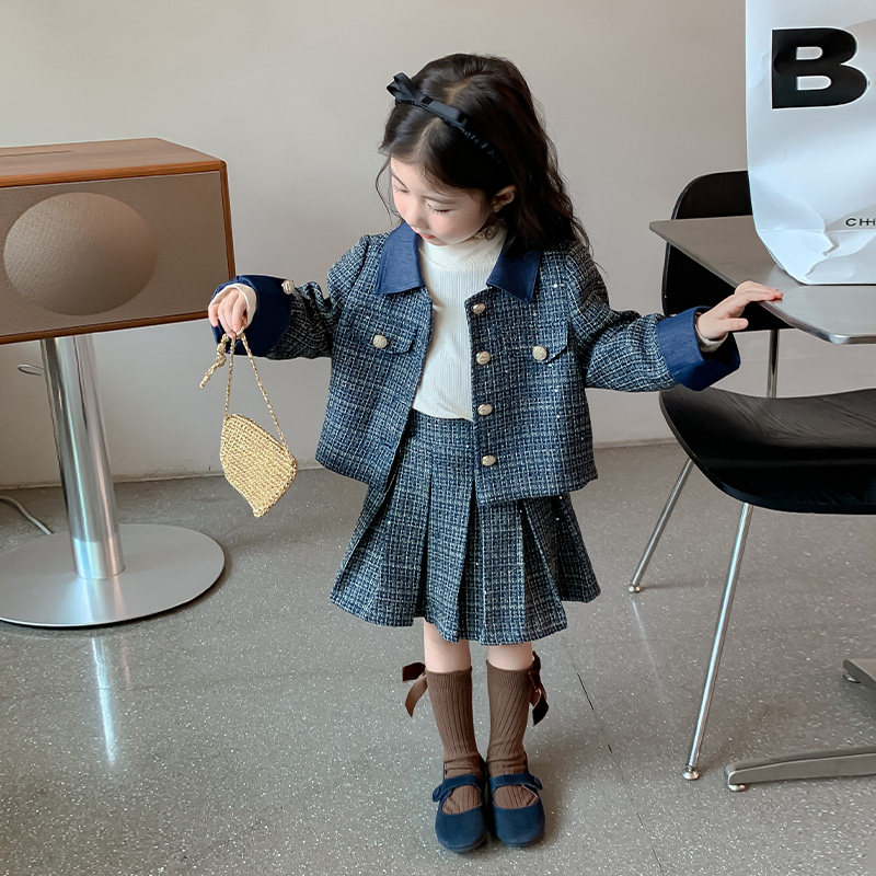 女童春秋套装小香风韩范童装儿童女宝洋气时髦外套百褶裙秋装衣服