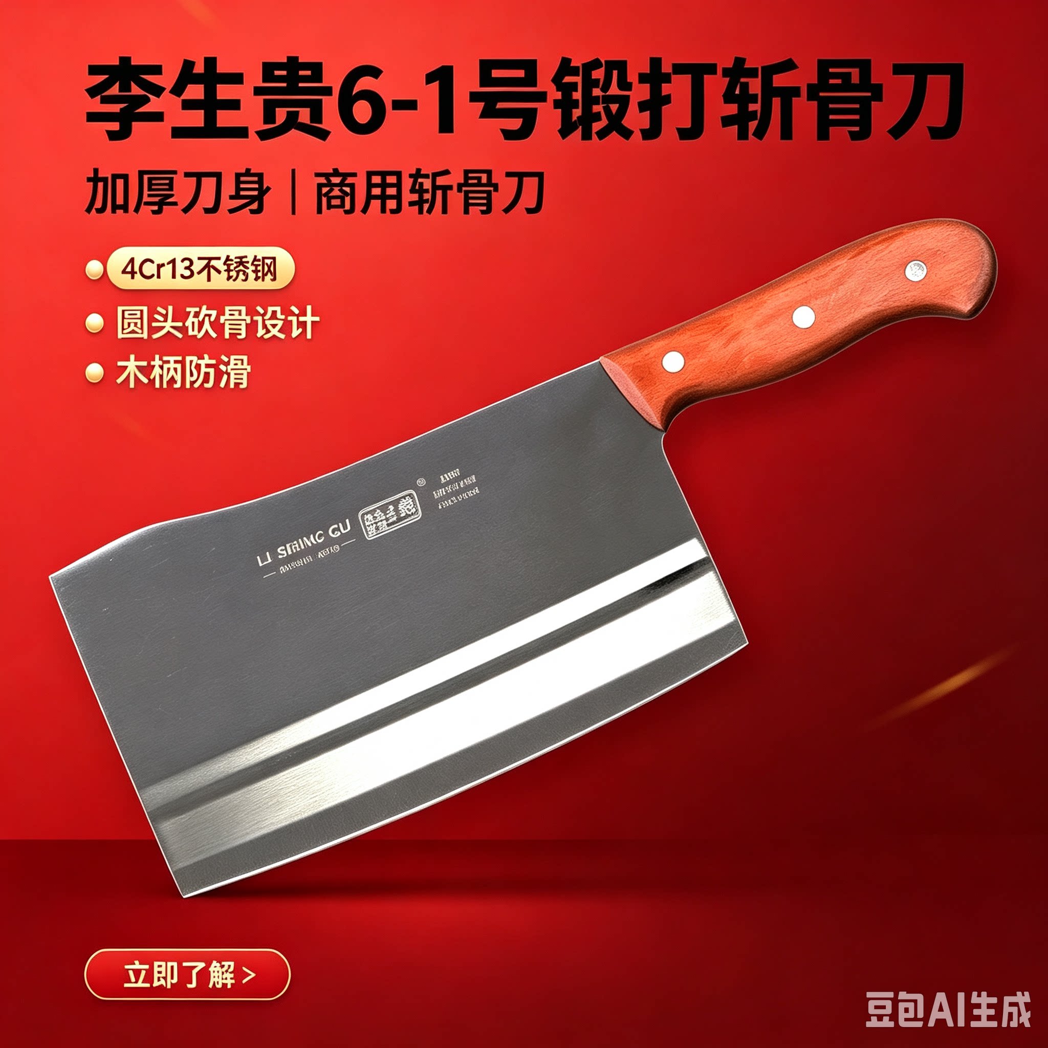 大足龙水李生贵手锻造砍骨屠夫卖肉砍牛羊骨加厚重型商用斩骨刀牛