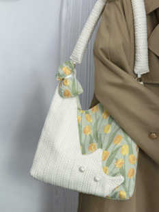 郁金香猫咪托特包女2024新款 小众清新大容量单肩斜挎包上课通勤包