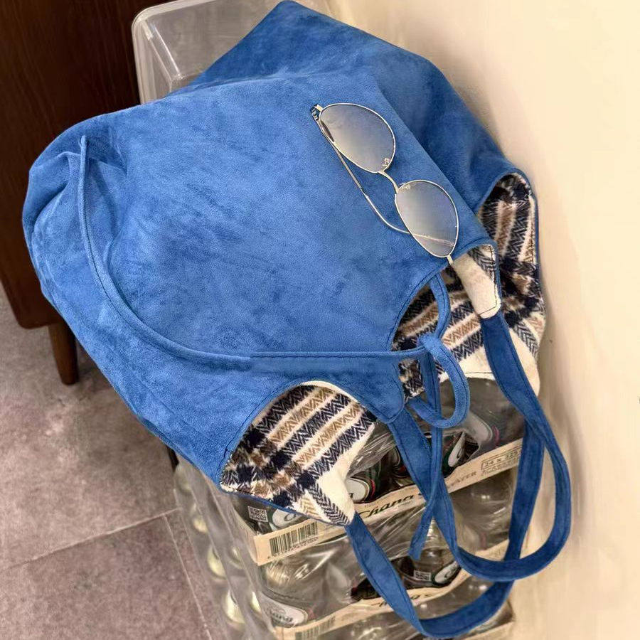 韩系复古麂皮绒双面背托特包女2025新款秋冬毛呢大容量通勤单肩包,箱包皮具/热销女包/男包,托特包,淘宝优惠券,粉丝福利购,淘宝优惠卷