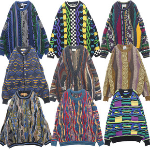 古着毛衣vintage复古欧美风街头霹雳嘻哈波普coogi苦瓜条纹B48